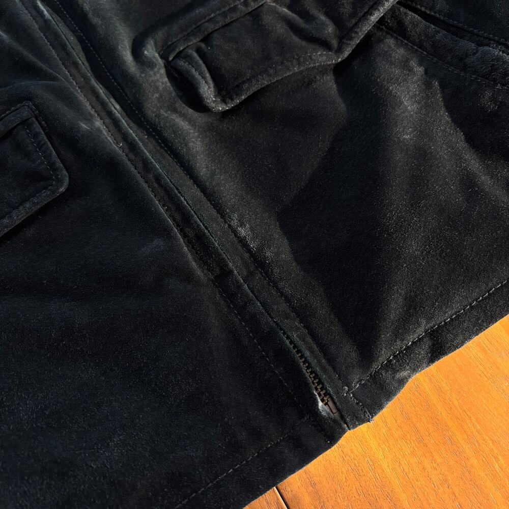 Vintage 90s Distressed Black Suede Leather Bomber Jacket Quilted Lining No Size - Picture 11 of 16